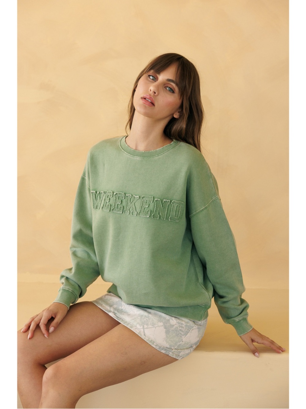 Weekend Patched vintage washed sweat shirt Crewneck Sweater - Laurel Green